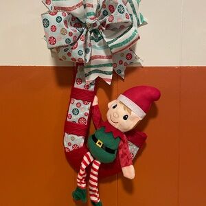 Festive Elf Christmas Stocking with Bow